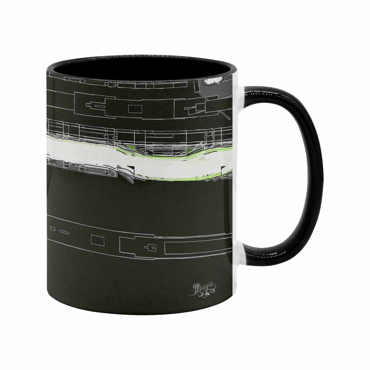 Coffee Mug, tea cup, black core, abstract, design 96