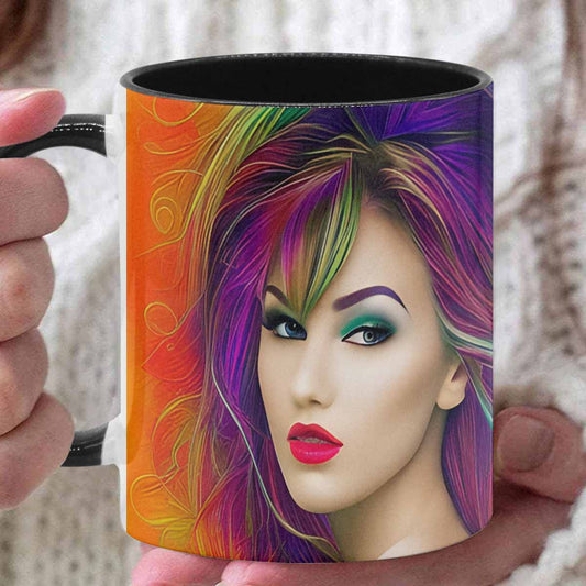 Coffee mug, tea cup, multicolor mug, caucasian type face, design 34