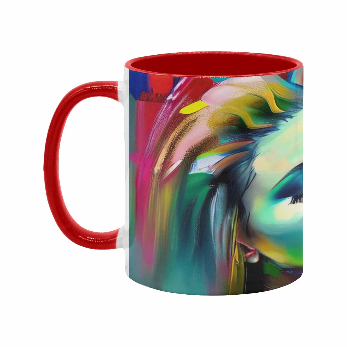 Coffee mug, tea cup, multicolor mug, caucasian type face, design 23