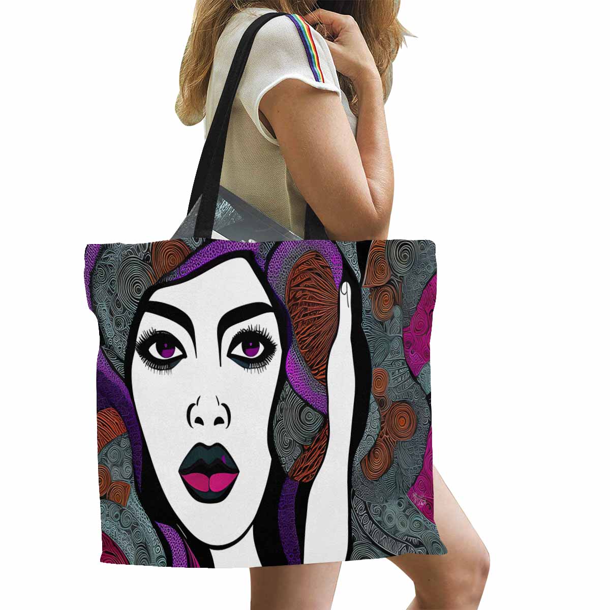 Canvas tote bag, Large, Black Faces, Set 1, design 11