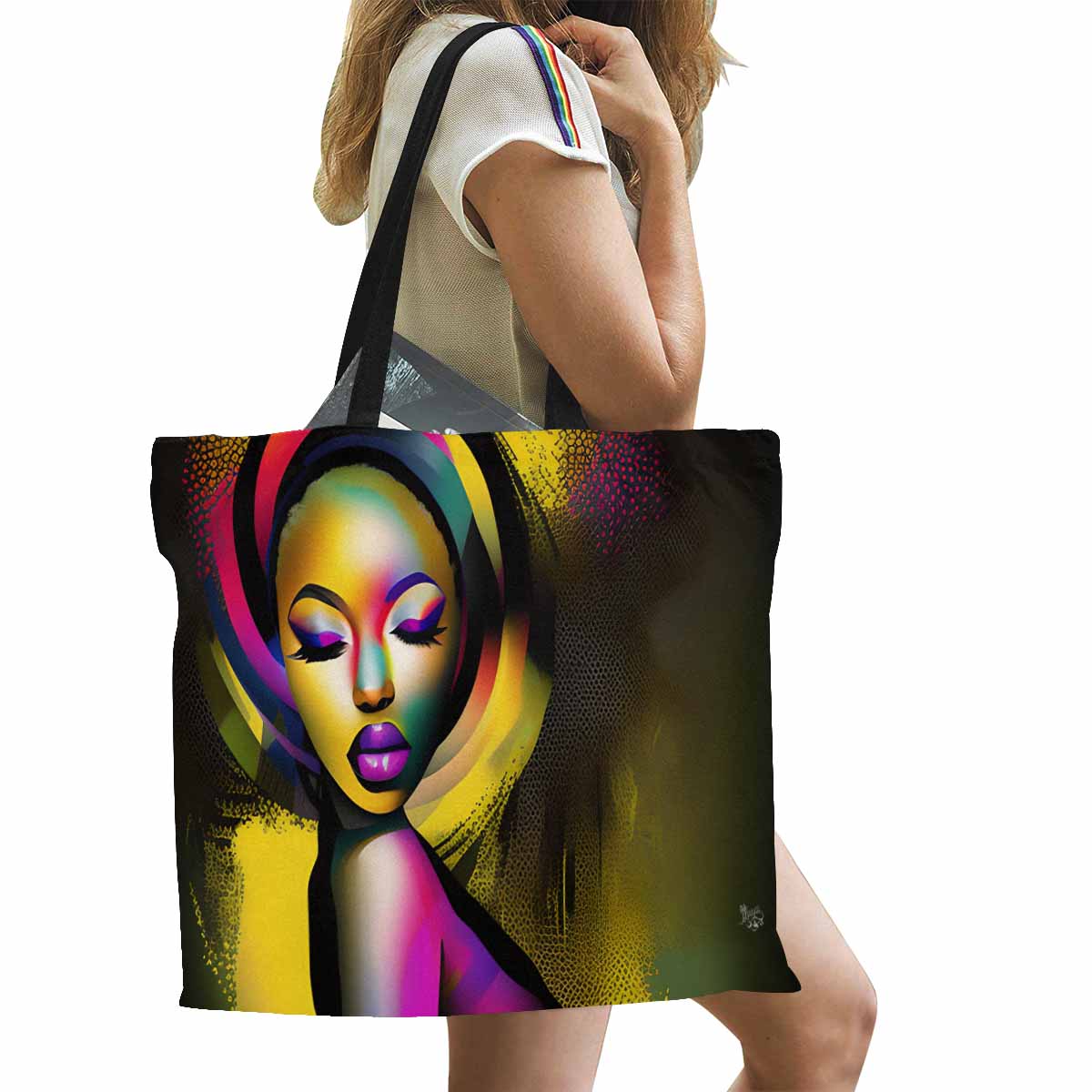 Canvas tote bag, Large, Black Faces, Set 1, design 32