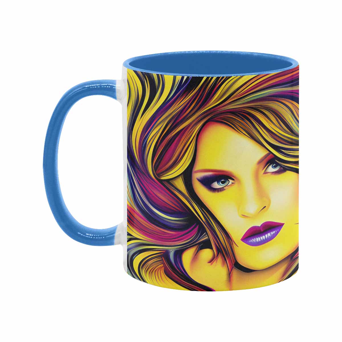 Coffee mug, tea cup, multicolor mug, caucasian type face, design 27