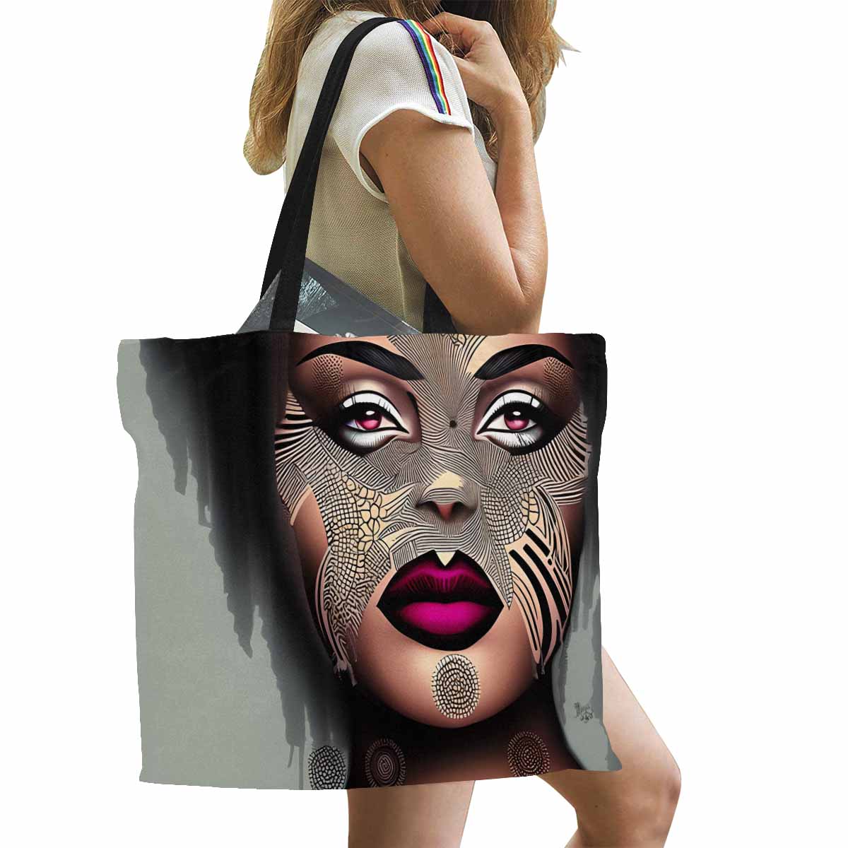 Canvas tote bag, Large, Black Faces, Set 1, design 21