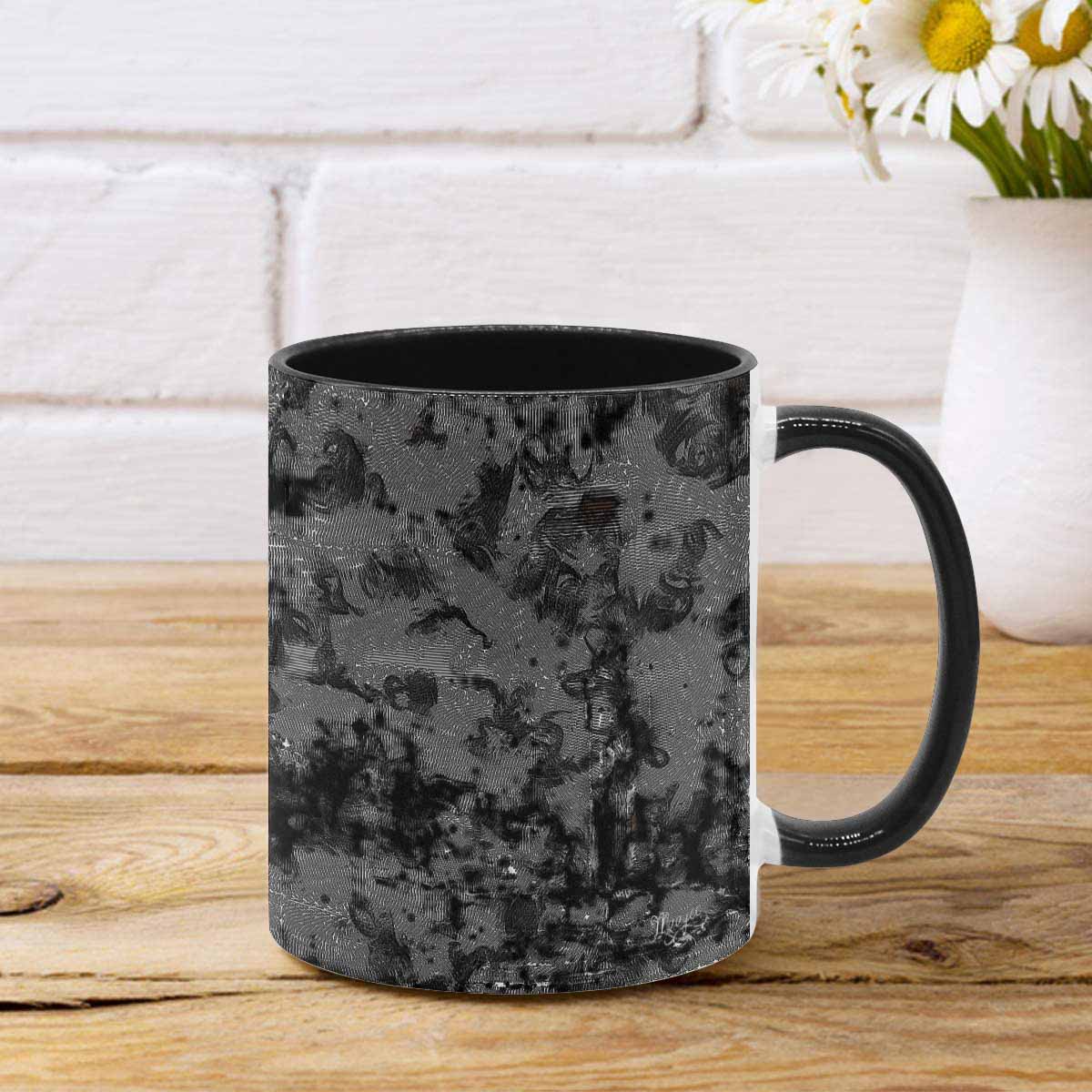 Coffee Mug, tea cup, black core, abstract, design 49