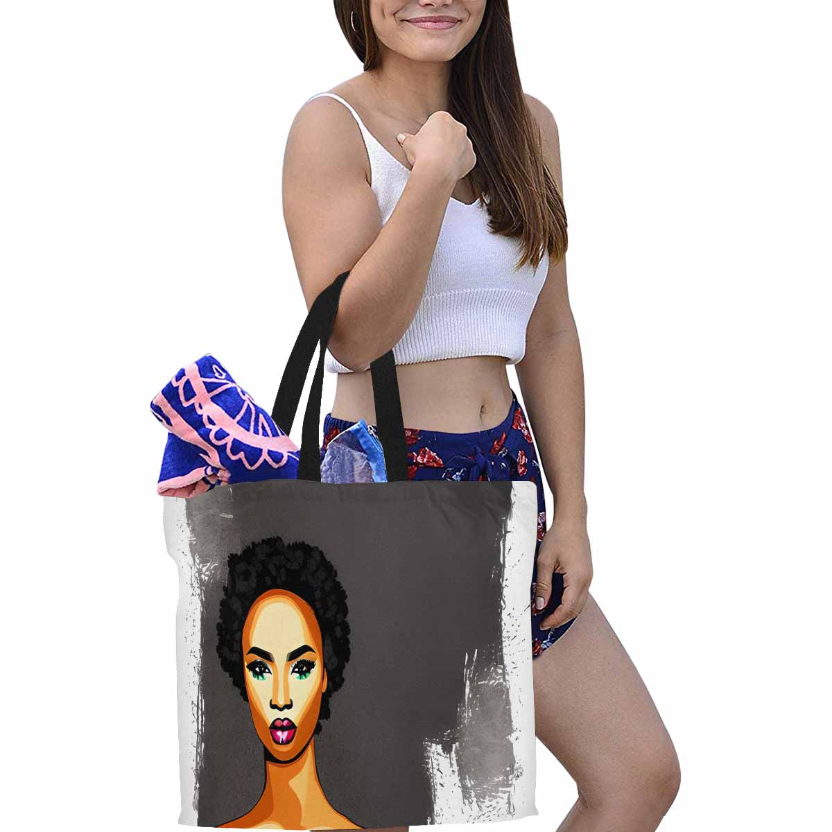 Canvas tote bag, Large, Black Faces, Set 1, design 38