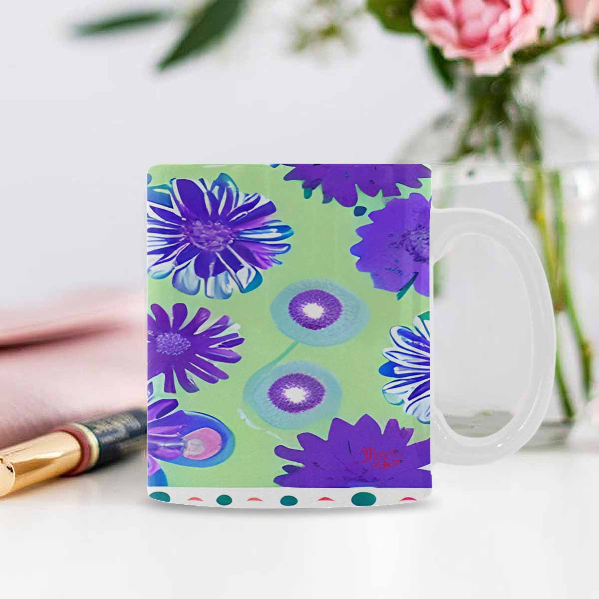 USA made Quality Mug, coffee mug, tea cup, Bright florals, Set 1, Design 152