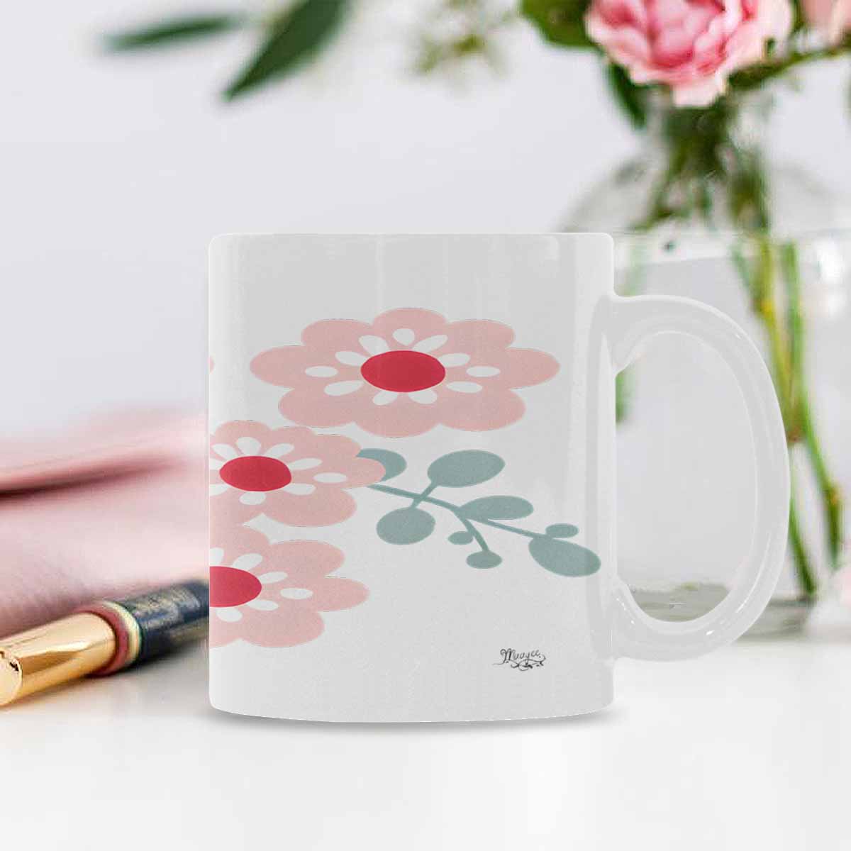 USA made Quality Mug, coffee mug, tea cup, Bright florals, Set 2, design 18