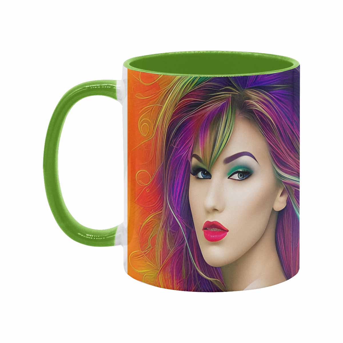 Coffee mug, tea cup, multicolor mug, caucasian type face, design 34