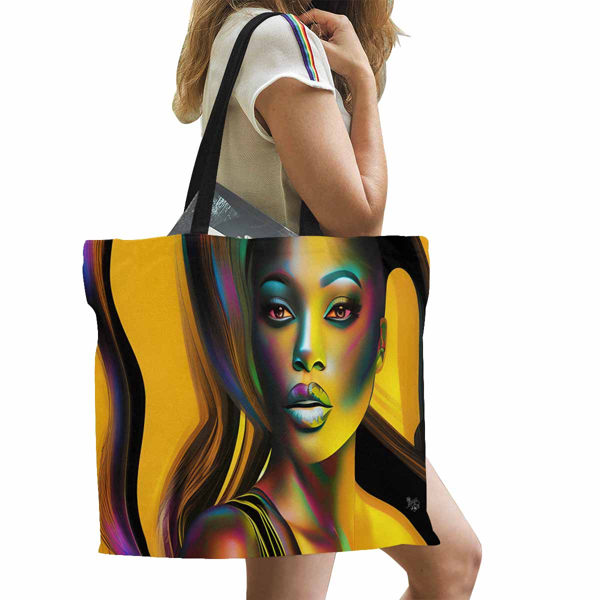 Canvas tote bag, Large, Black Faces, Set 1, design 42