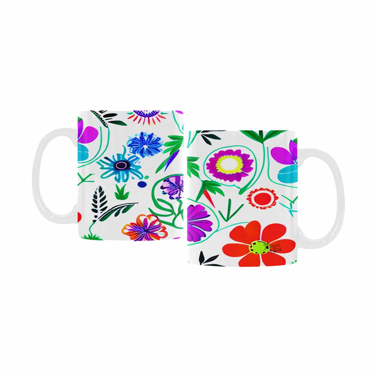 USA made Quality Mug, coffee mug, tea cup, Bright florals, Set 1, Design 128