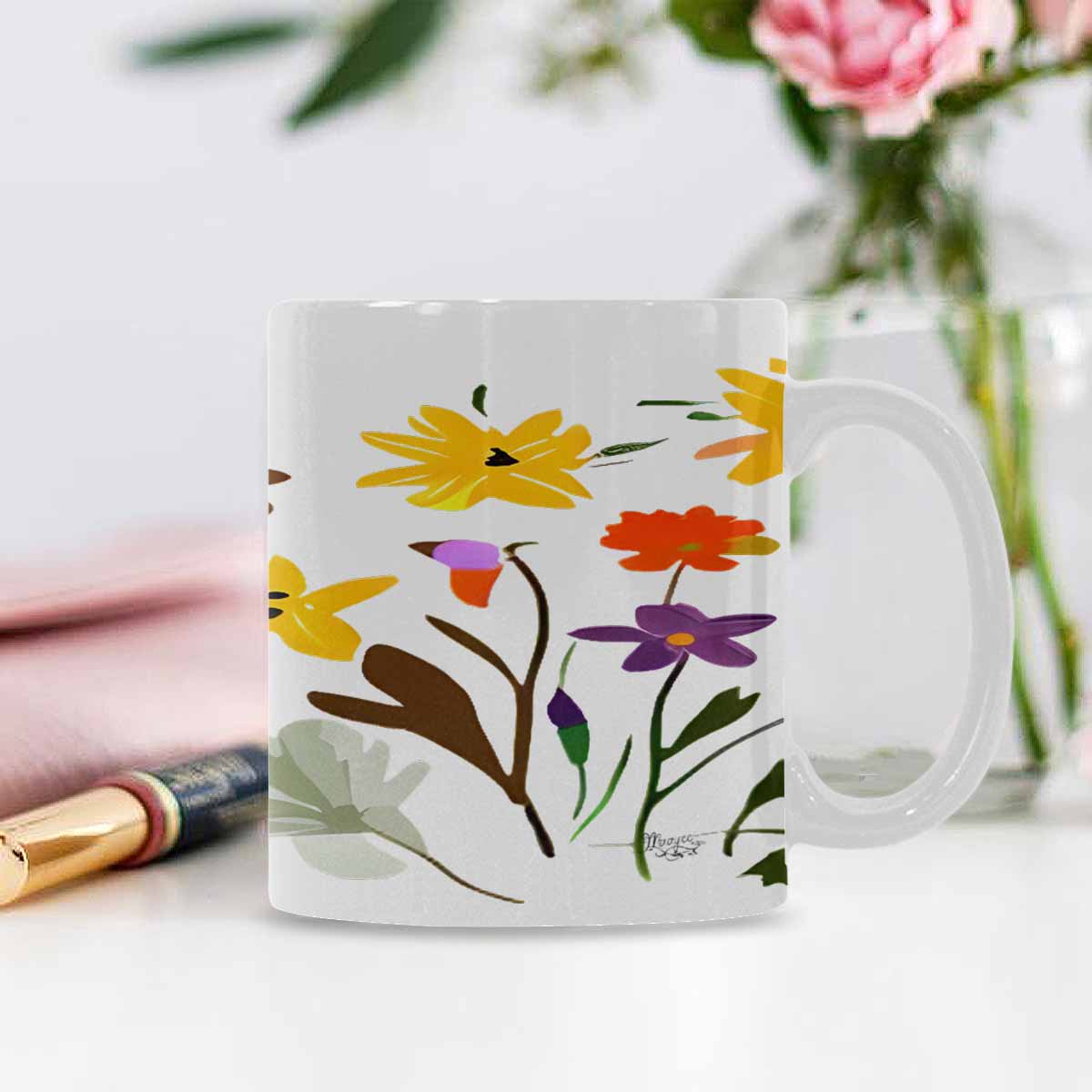 Quality Mug, coffee mug, tea cup, Bright florals, Set 2, design 90
