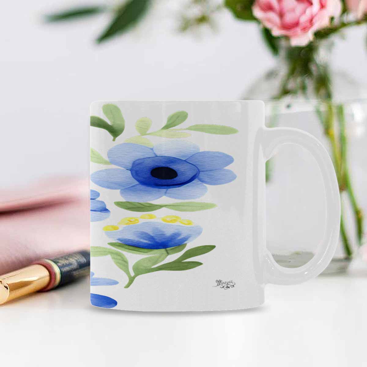 USA made Quality Mug, coffee mug, tea cup, Bright florals, Set 2, design 44