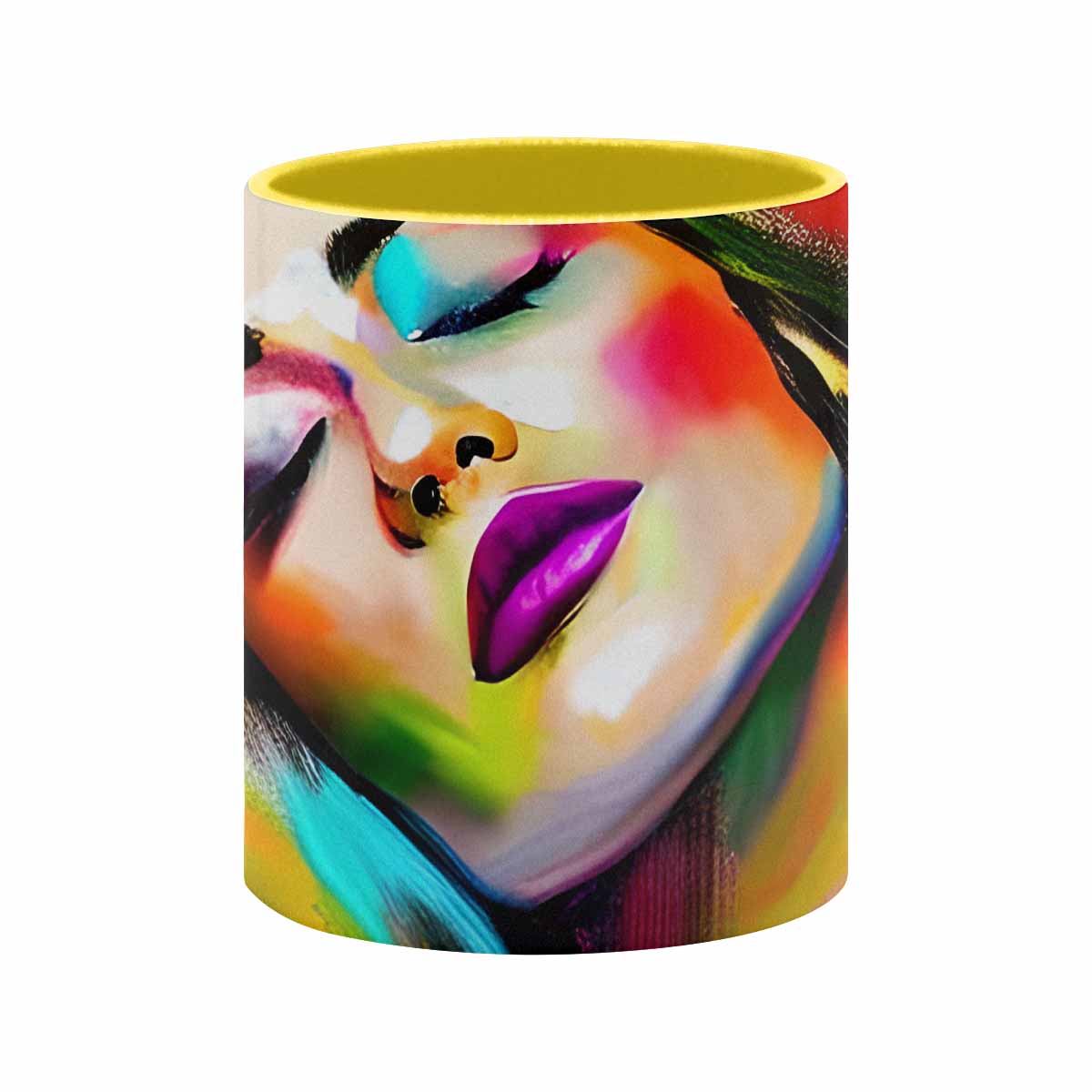 Coffee mug, tea cup, multicolor mug, caucasian type face, design 24