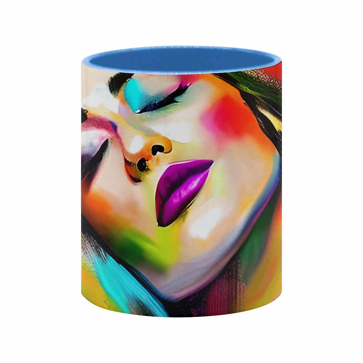 Coffee mug, tea cup, multicolor mug, caucasian type face, design 24