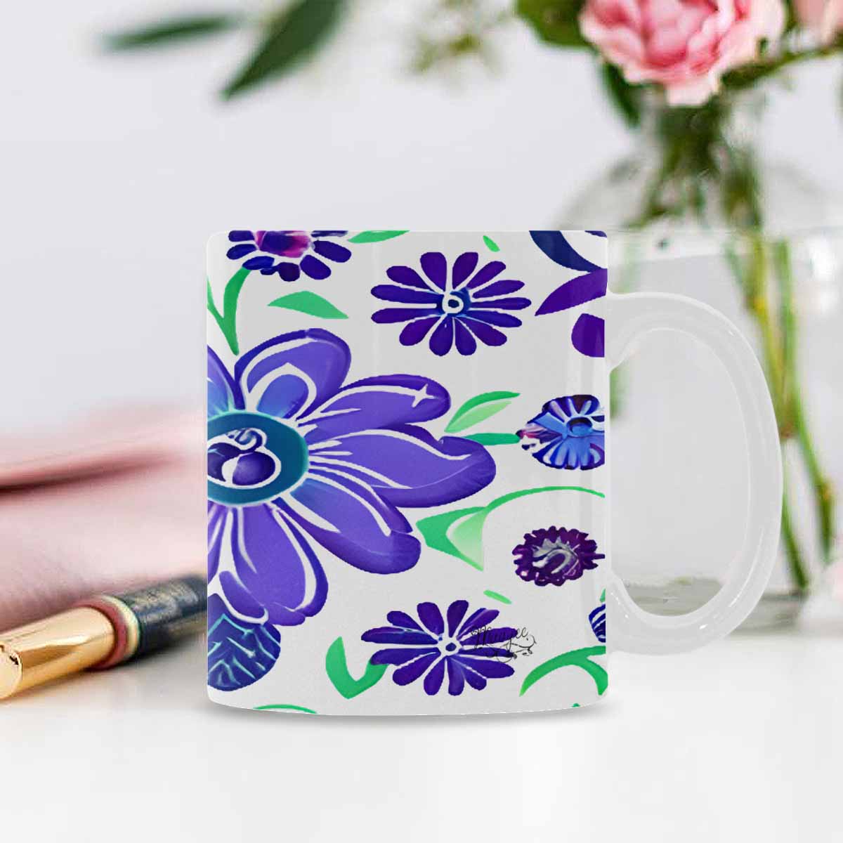 USA made Quality Mug, coffee mug, tea cup, Bright florals, Set 1A, Design 125