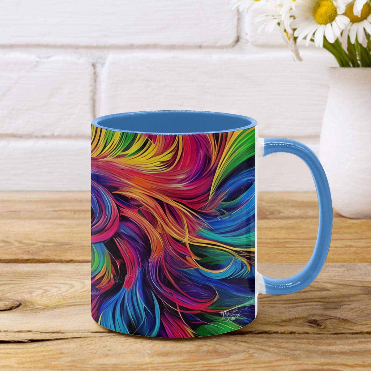 Coffee mug, tea cup, multicolor mug, caucasian type face, design 33