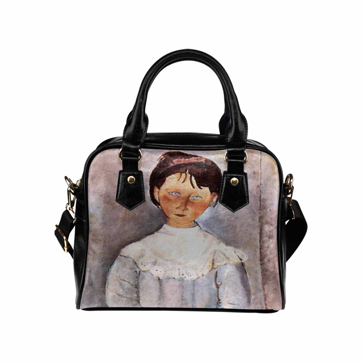 Shoulder PU Leather handbag, Modigliani design, choice of 2 colors, Girl in blue