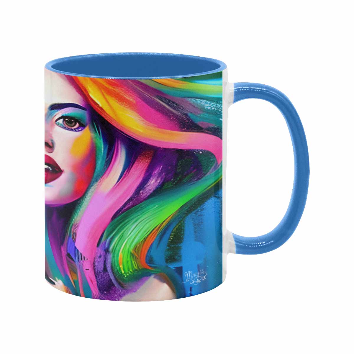 Coffee mug, tea cup, multicolor mug, caucasian type face, design 20