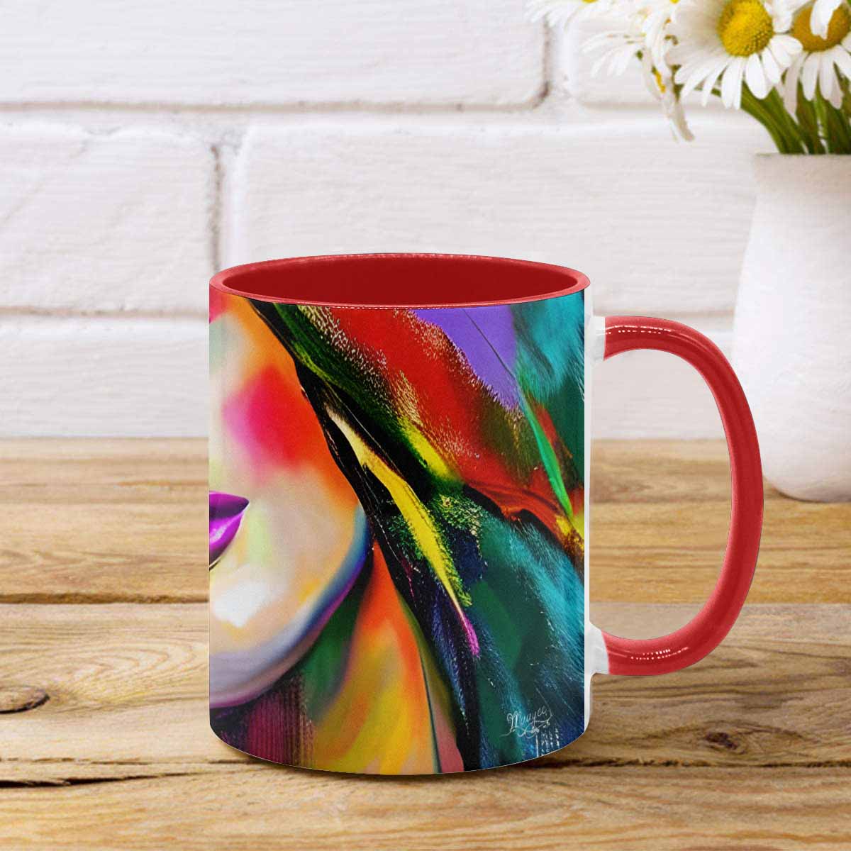 Coffee mug, tea cup, multicolor mug, caucasian type face, design 24