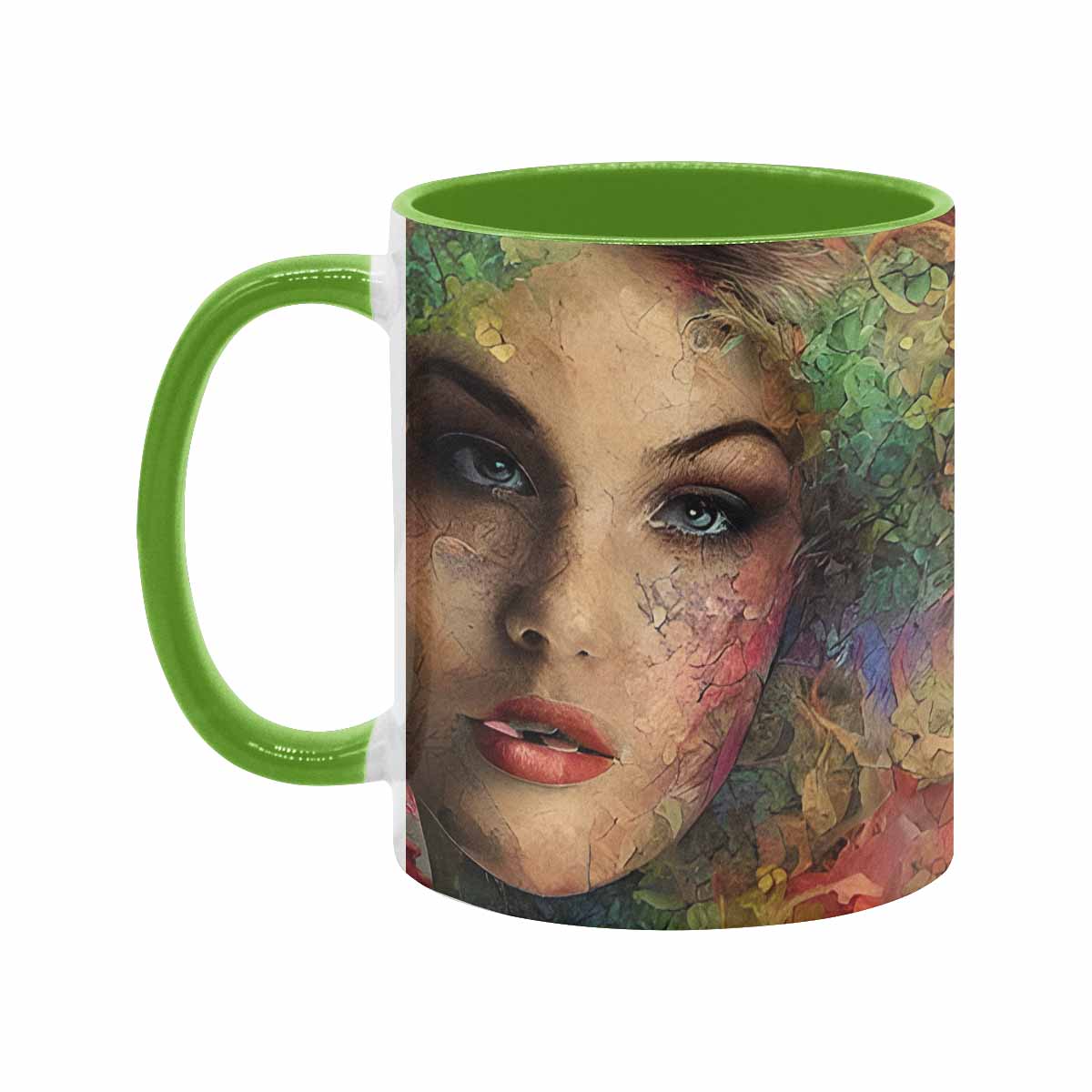 Coffee mug, tea cup, multicolor mug, caucasian type face, design 28