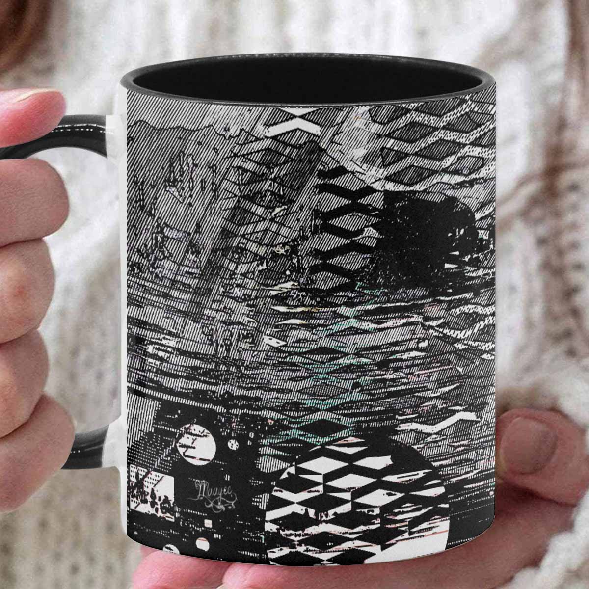 Coffee Mug, tea cup, black core, abstract, design 132