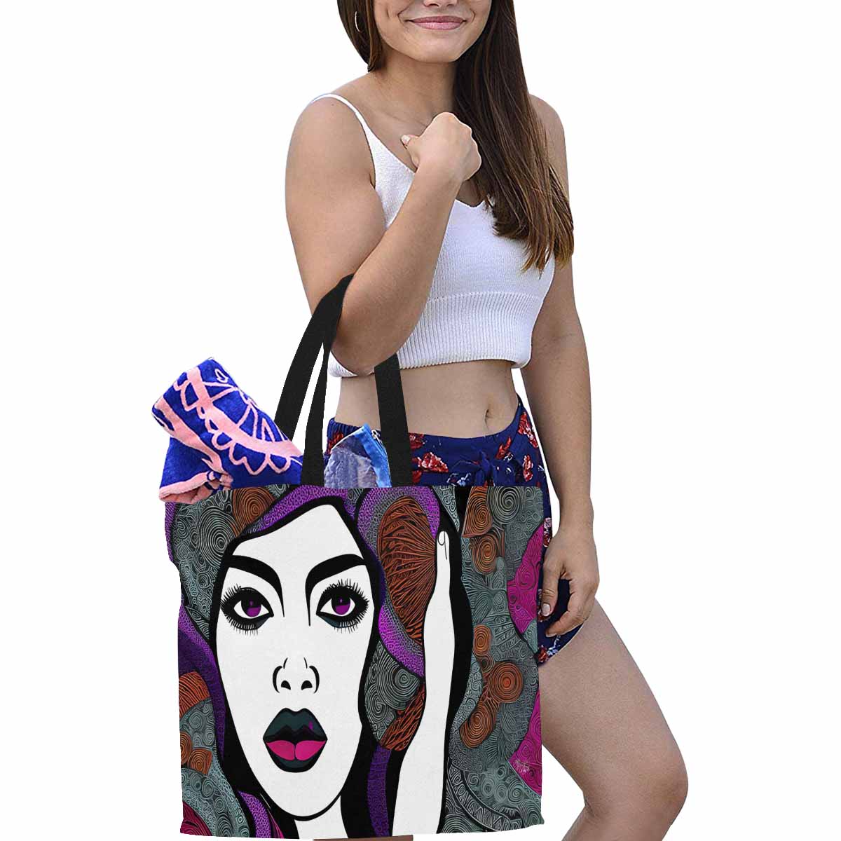 Canvas tote bag, Large, Black Faces, Set 1, design 11