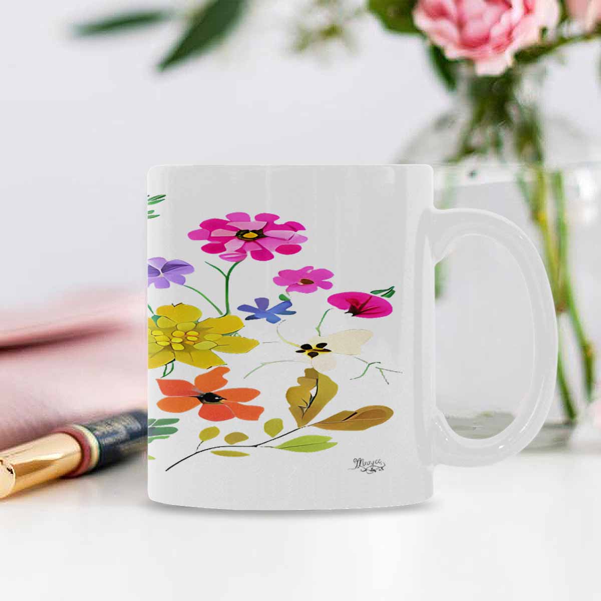 USA made Quality Mug, coffee mug, tea cup, Bright florals, Set 2, design 85