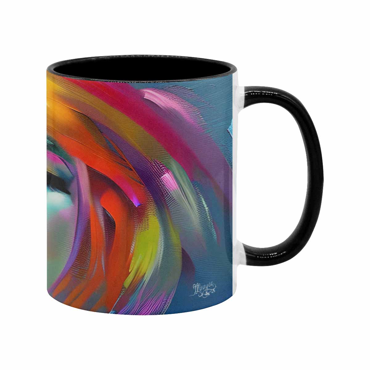 Coffee mug, tea cup, multicolor mug, caucasian type face, design 22