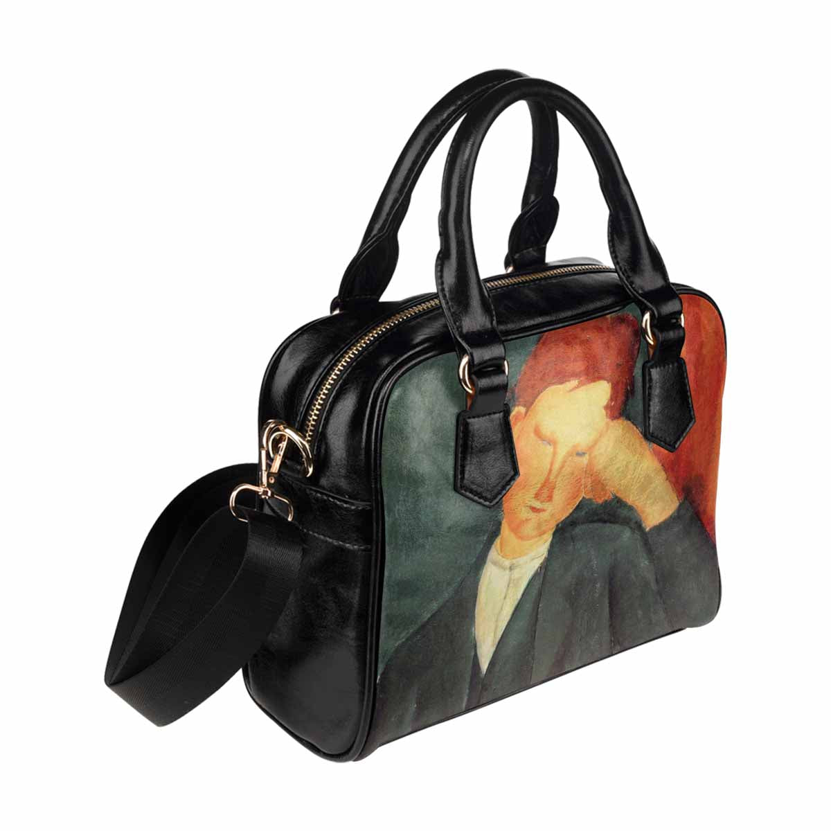 Shoulder PU Leather handbag, Modigliani design, choice of 2 colors, Peasant boy version 2