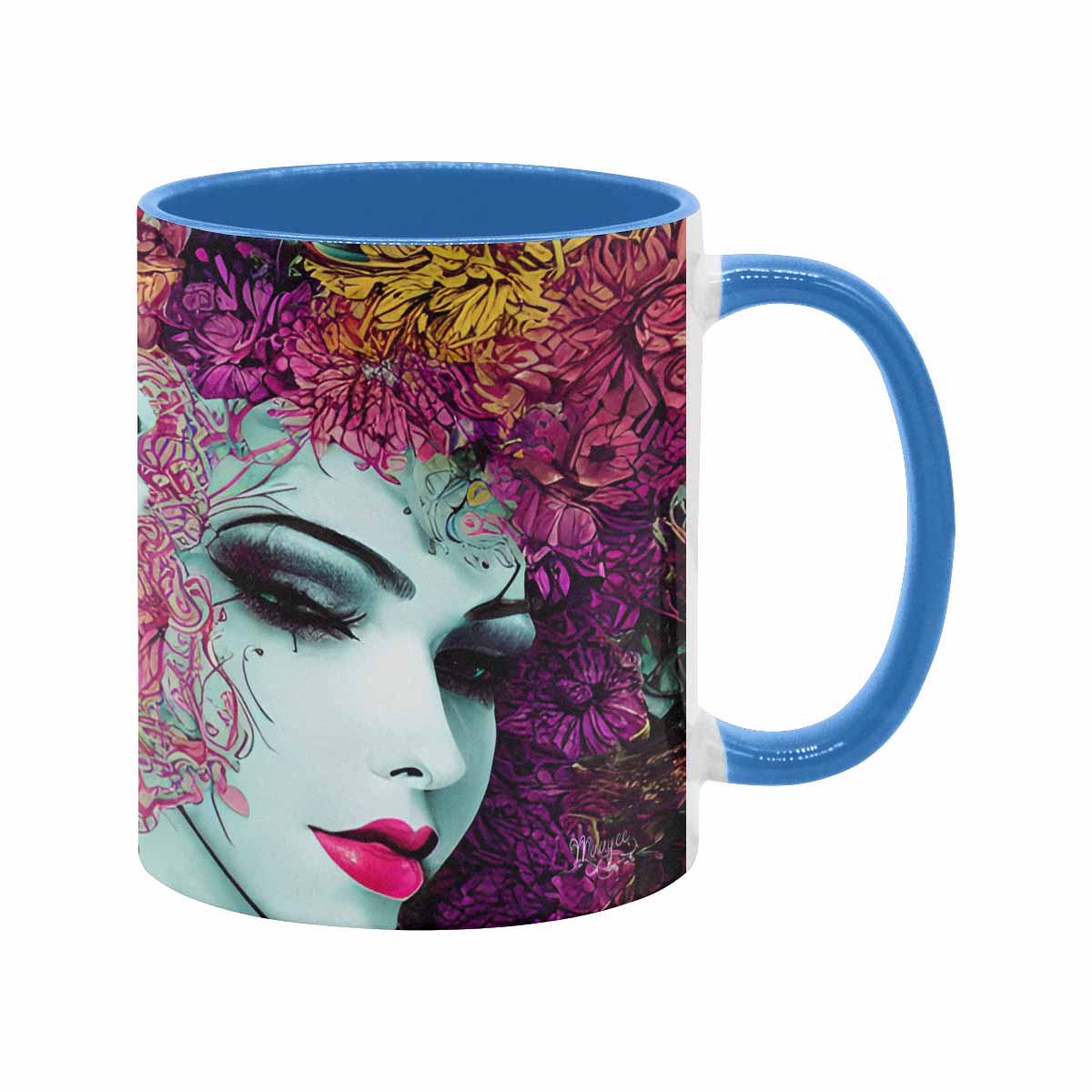 Coffee mug, tea cup, multicolor mug, caucasian type face, design 32