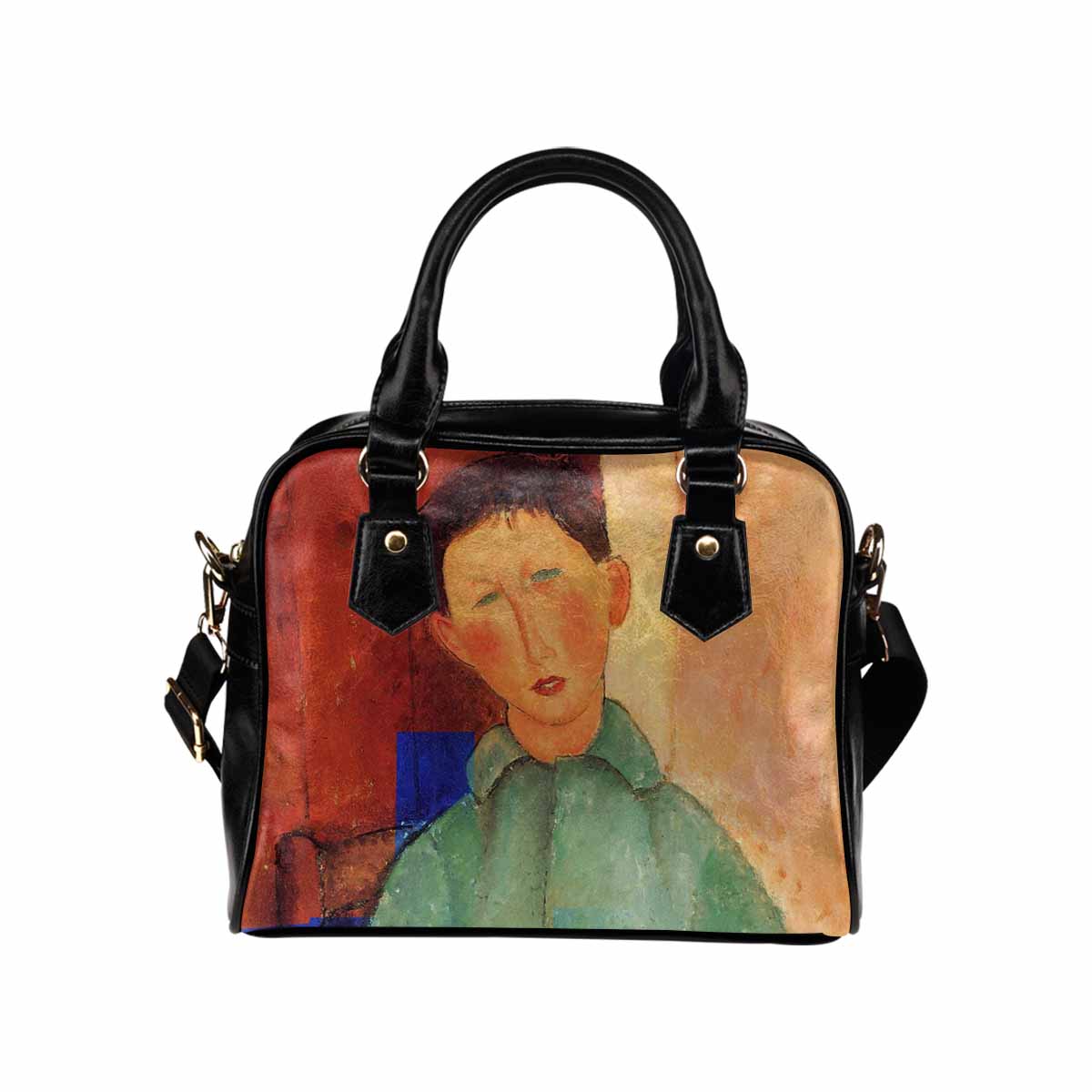 Shoulder PU Leather handbag, Modigliani design, choice of 2 colors, Boy in a blue jacket version 2