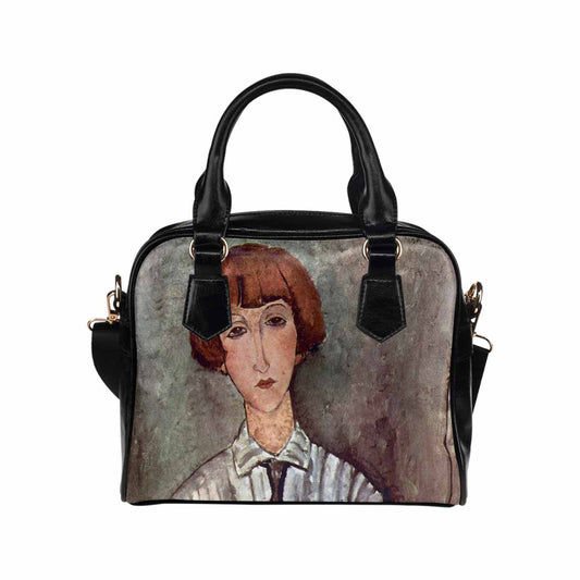 Shoulder PU Leather handbag, Modigliani design, choice of 2 colors, Girl with blouse