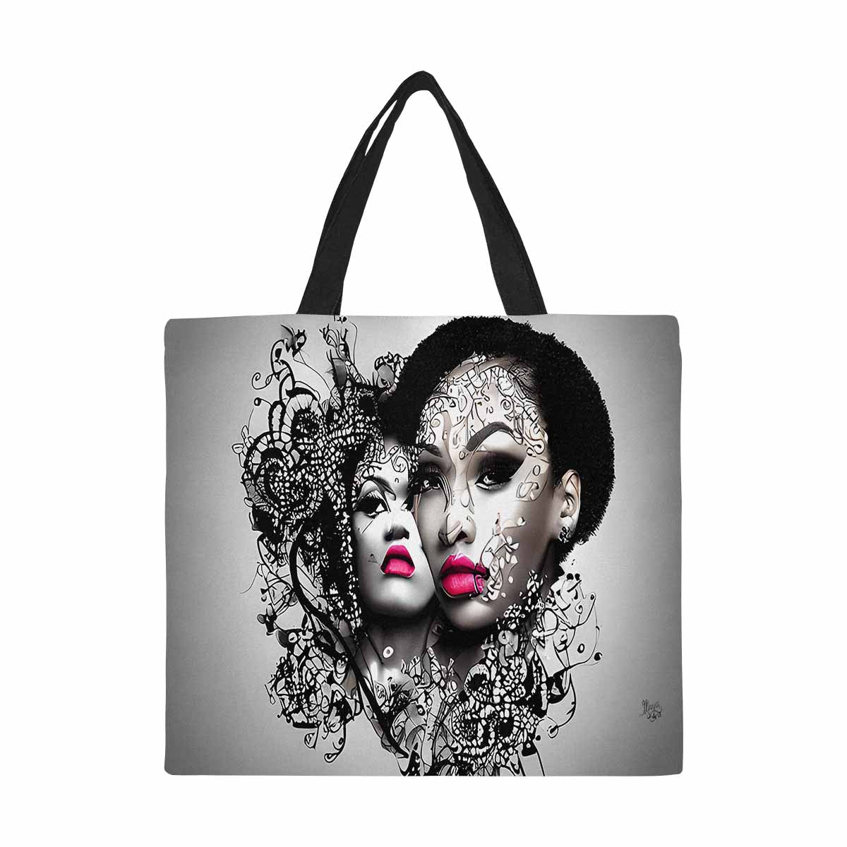 Canvas tote bag, Large, Black Faces, Set 1, design 40