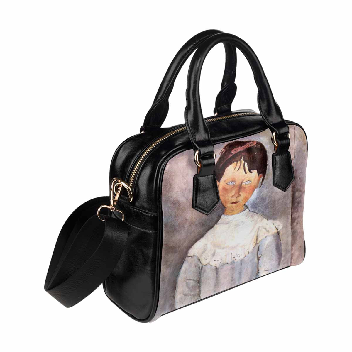 Shoulder PU Leather handbag, Modigliani design, choice of 2 colors, Girl in blue