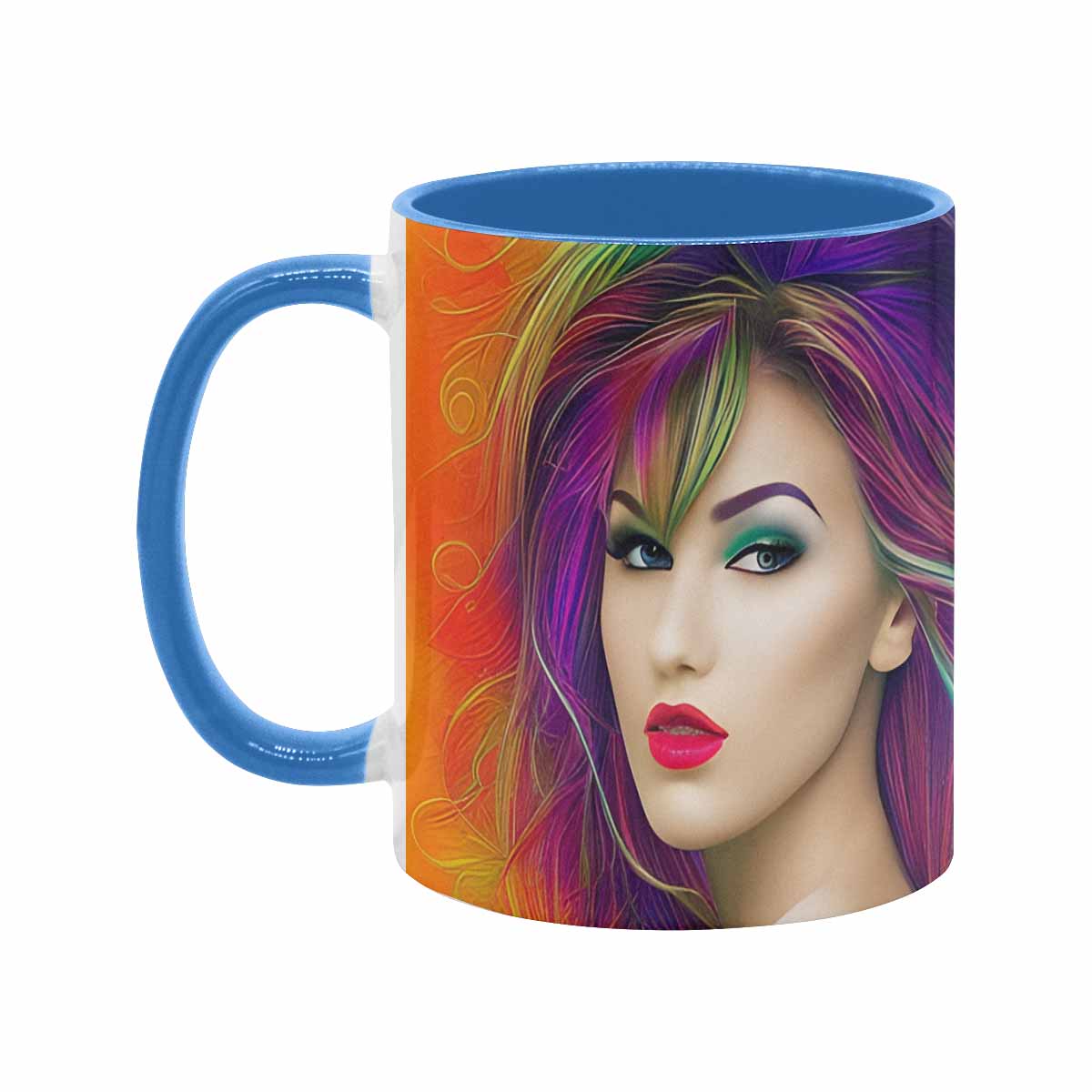 Coffee mug, tea cup, multicolor mug, caucasian type face, design 34