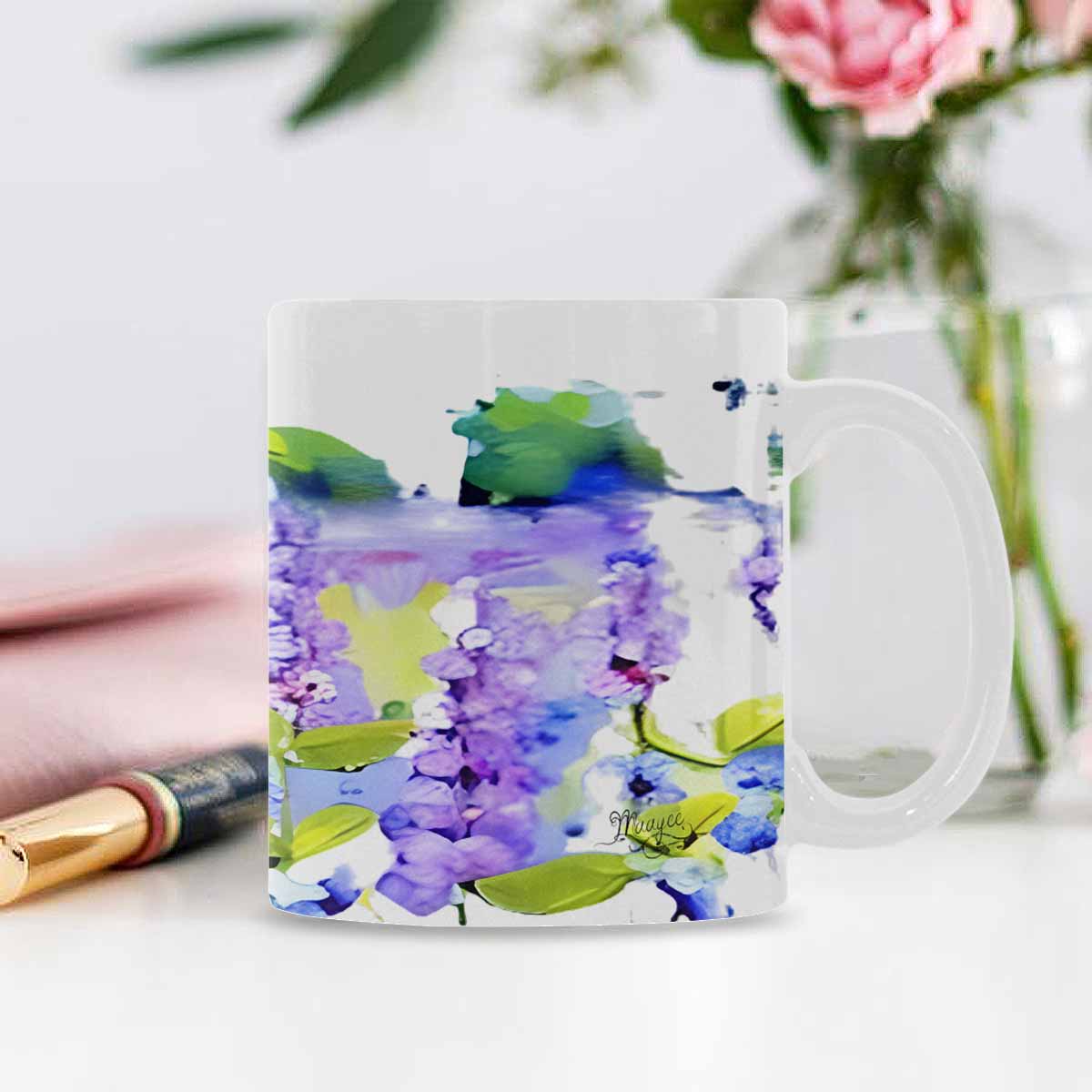 USA made Quality Mug, coffee mug, tea cup, Bright florals, Set 1A, Design 104