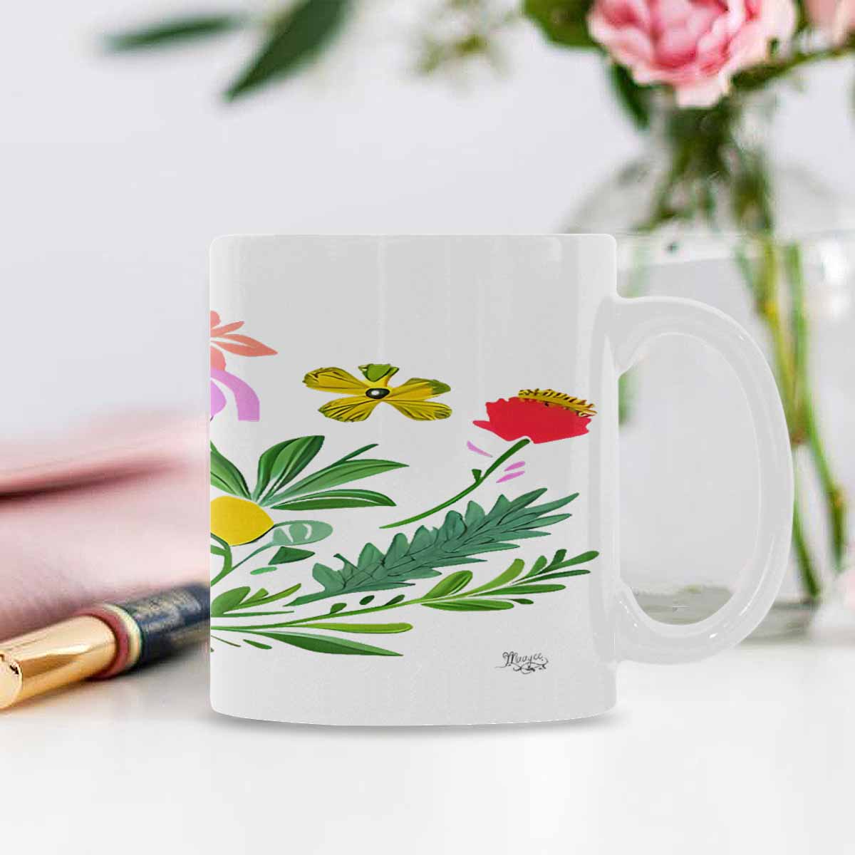 USA made Quality Mug, coffee mug, tea cup, Bright florals, Set 2, design 91