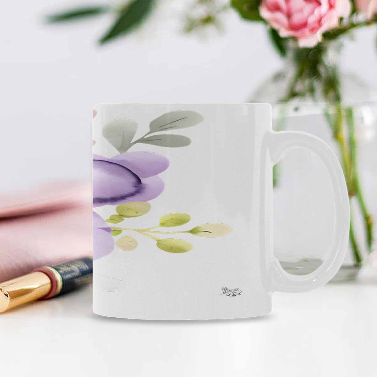 USA made Quality Mug, coffee mug, tea cup, Bright florals, Set 2, design 28