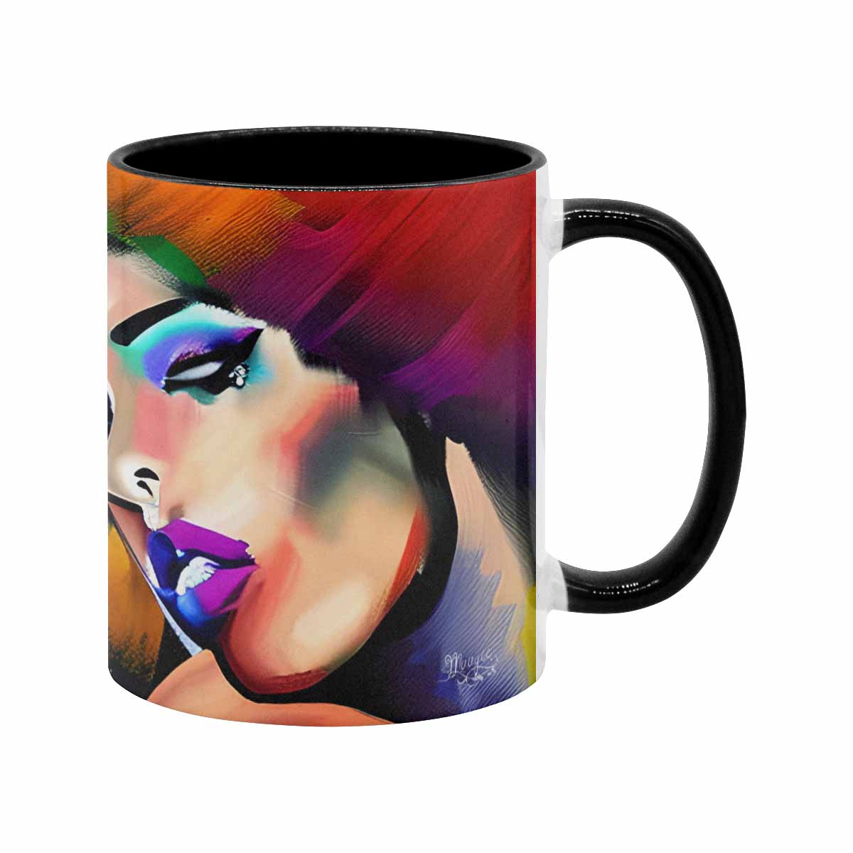 Coffee mug, tea cup, multicolor mug, caucasian type face, design 26