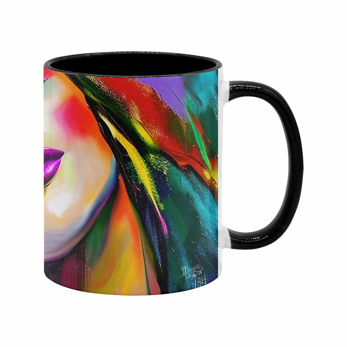 Coffee mug, tea cup, multicolor mug, caucasian type face, design 24