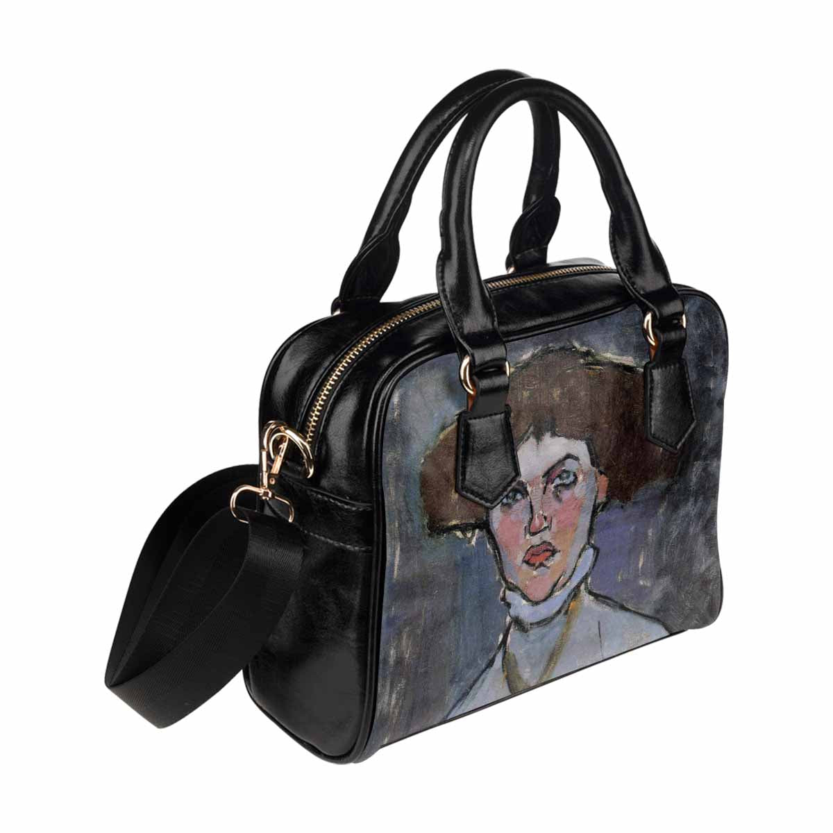 Shoulder PU Leather handbag, Modigliani design, choice of 2 colors, Head of a young woman