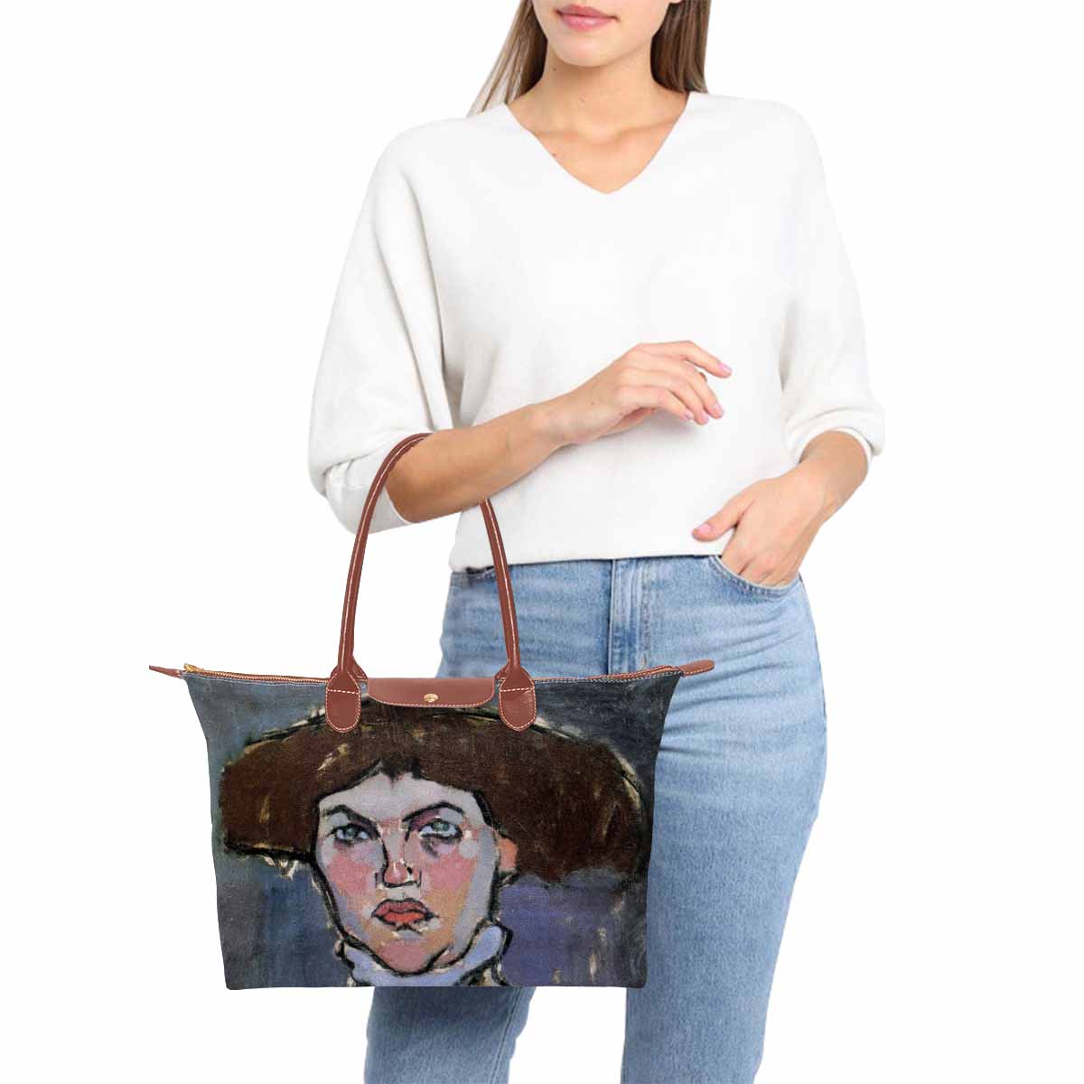 Classic handbag, Modigliani design, choice of 2 colors, Head of a young woman