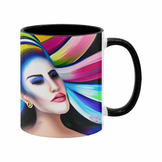 Coffee mug, tea cup, multicolor mug, caucasian type face, design 25