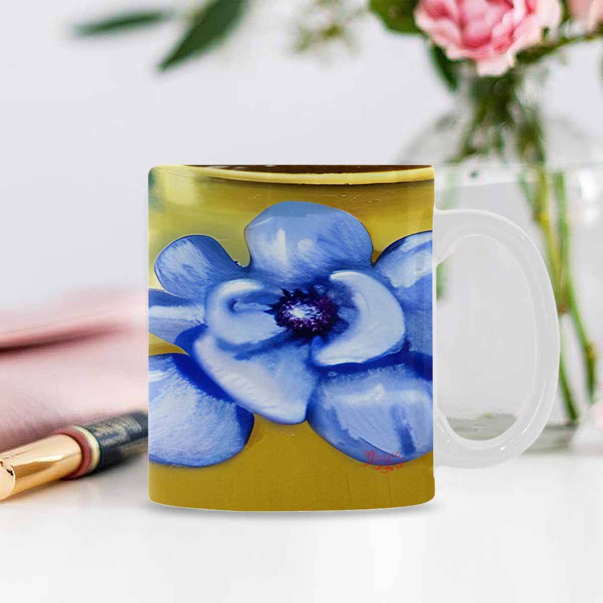 USA made Quality Mug, coffee mug, tea cup, Bright florals, Set 1, Design 160