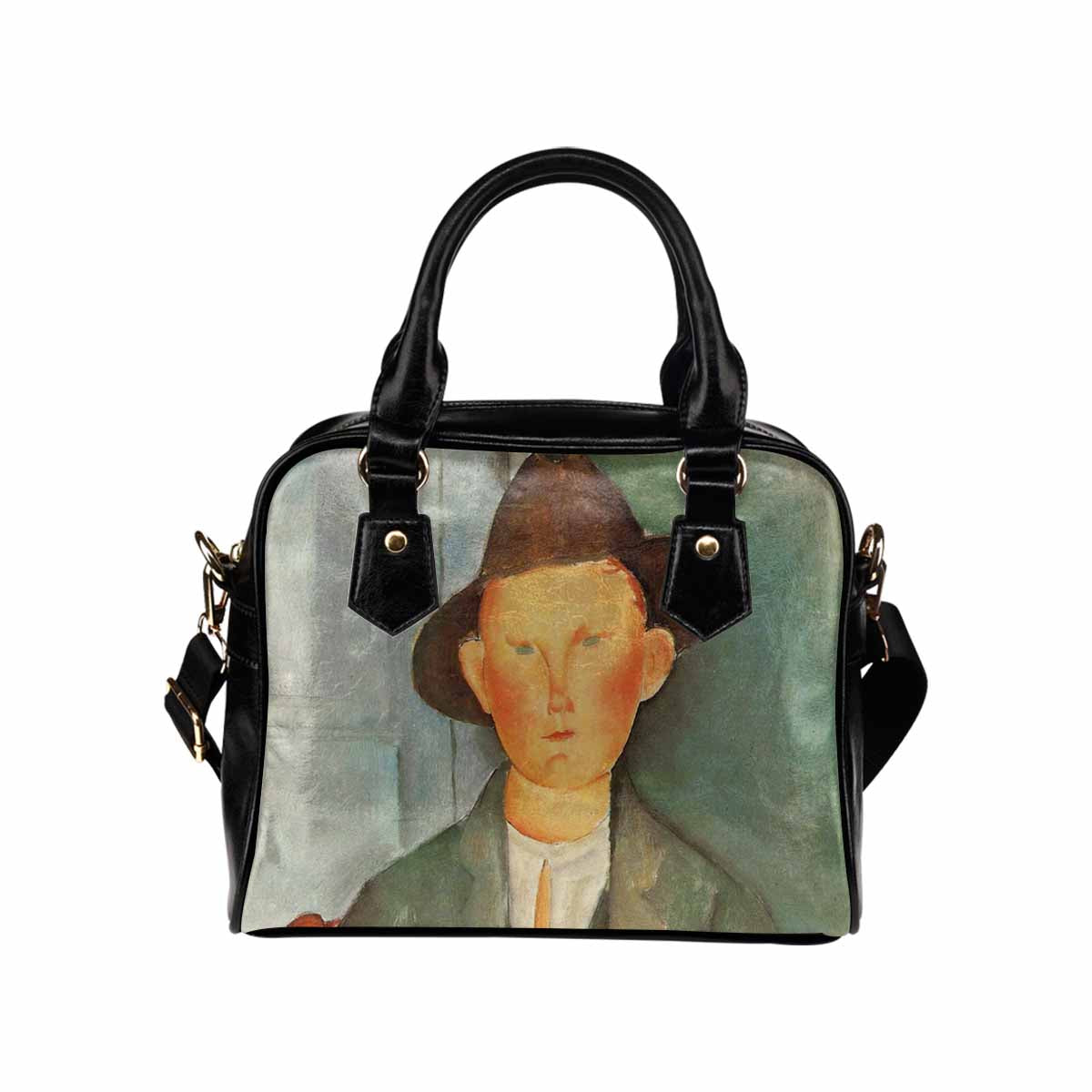 Shoulder PU Leather handbag, Modigliani design, choice of 2 colors, Peasant boy