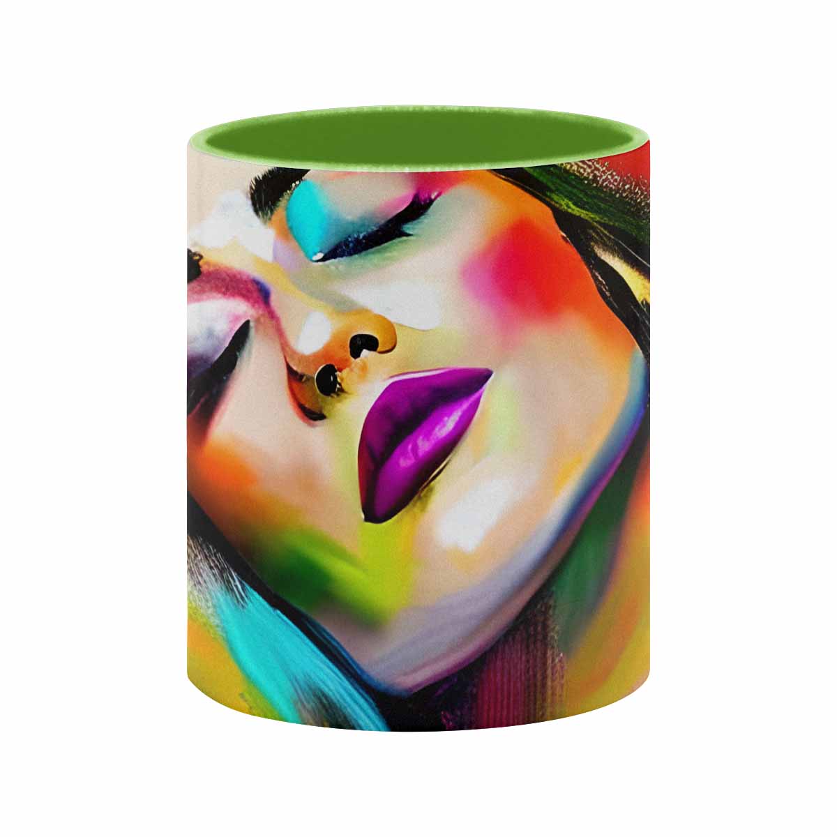 Coffee mug, tea cup, multicolor mug, caucasian type face, design 24