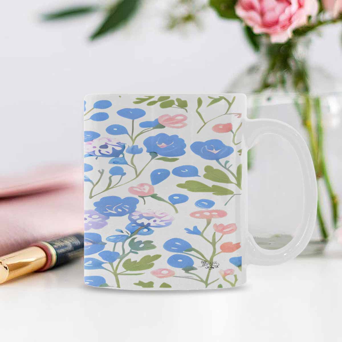 USA made Quality Mug, coffee mug, tea cup, Bright florals, Set 2, design 8