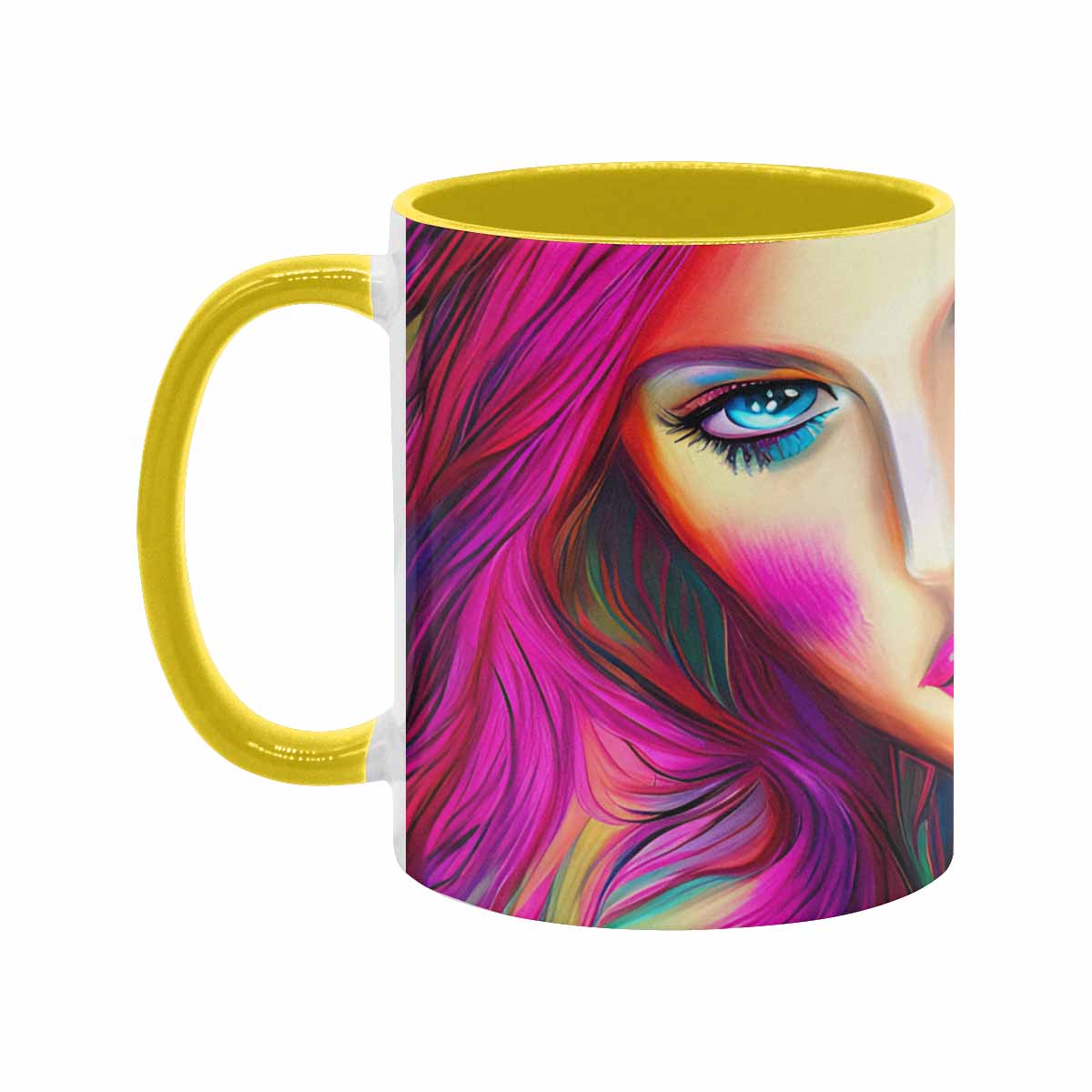 Coffee mug, tea cup, multicolor mug, caucasian type face, design 31