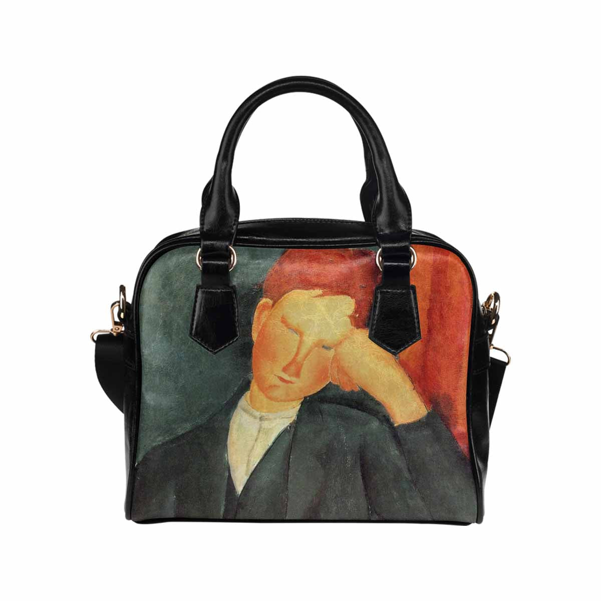 Shoulder PU Leather handbag, Modigliani design, choice of 2 colors, Peasant boy version 2