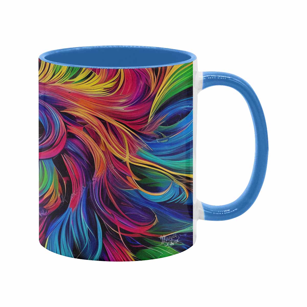 Coffee mug, tea cup, multicolor mug, caucasian type face, design 33